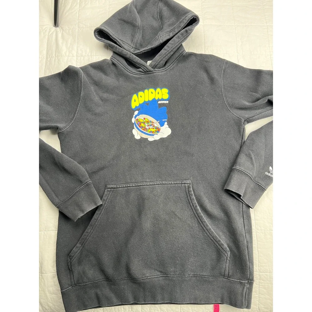 Kids Adidas Originals Black Hoodie Cereal‎ Graphic Pullover Size XL 15 16Y